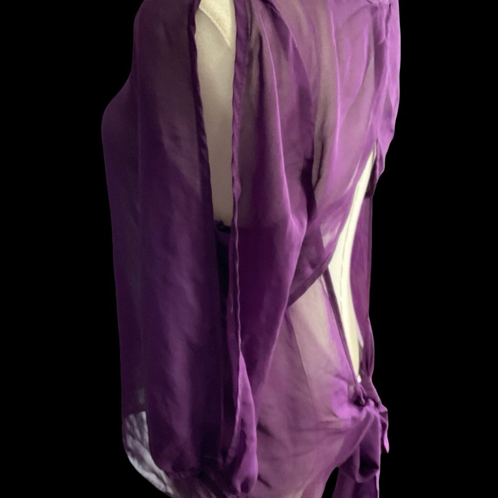 Sheer Purple Open Back Blouse - Picture 2 of 5